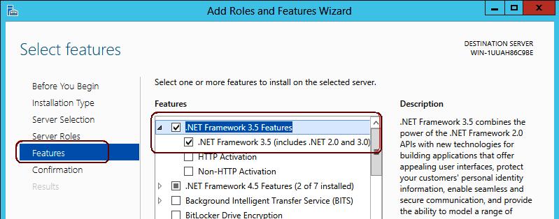 3. Select Features then select.net Framework 3.