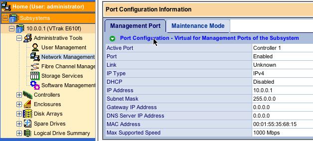 . In the Management Port tab, click the Port Configuration Link.