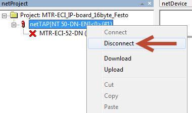 13. You have now successfully changed the IP address of the MTR-ECI. Right-click the gateway, wait for the context menu to appear (which can take 10 seconds or more) and click Disconnect. Figure 5.