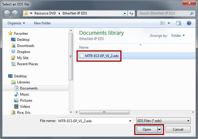 3. Select Register a single file and click Browse. Select Register a single file. Click Browse. Figure 6.3 Click to register a single file and Browse for EDS file 4.