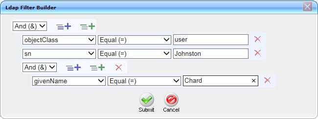 Select the appropriate Attribute c. Select the appropriate Equality Operator (>=, =, ~=, <=) d. Specify value = (objectclass = user) recommended e. Click to apply changes f.