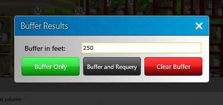 Buffer Results You can create buffer zones around your search results by using the Buffer button.