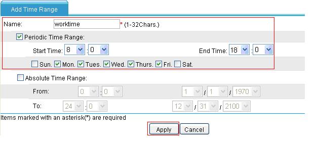 UTM Series Interzone Policy Configuration Example Figure 7 Interface management page Configuring a Time Range Resource Configure a time range from 8:00 to 18:00 on working days (Monday through