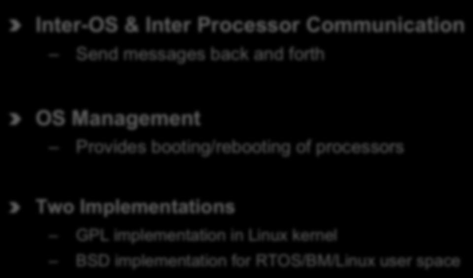 Management Provides booting/rebooting of processors Two