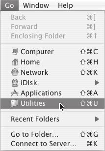 MAC OS X 11 Select [Utilities] from the [Go] menu. If you are using Mac OS X v10.5 to 10.5.8 or v10.