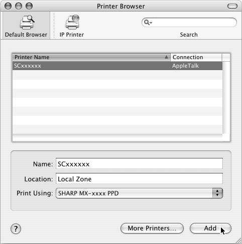MAC OS X 14 Configure the printer driver. The procedure for configuring the printer driver varies depending on the operating system version. The procedure for versions 10.4.11, 10.5-10.5.8 and 10.