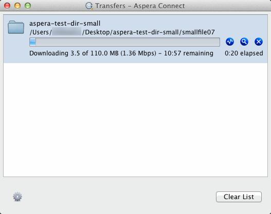 Connect Functionality 16 The Transfer Manager A detailed look at the Aspera Connect "Transfer Manager." You may view and manage all transfer sessions within the Aspera Connect Transfers window.