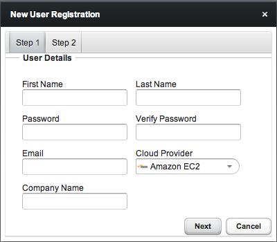 Figure 3.12 - The New User Registration dialog. Enter user information in the User Details box located on the Step 1 tab: Enter your first and last names in the First Name and Last Name fields.
