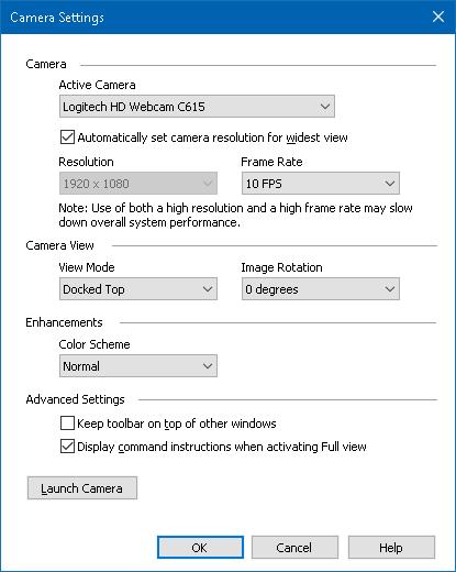 Chapter 7 Tools Features 213 ZoomText Camera Settings The ZoomText Camera settings allow you to configure and launch the ZoomText Camera. To configure the ZoomText Camera settings 1.