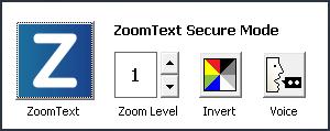 34 The ZoomText Secure Mode Toolbar When ZoomText's logon support is enabled, the ZoomText Secure Mode toolbar will appear whenever the Windows logon prompt or a secure mode prompt becomes active.