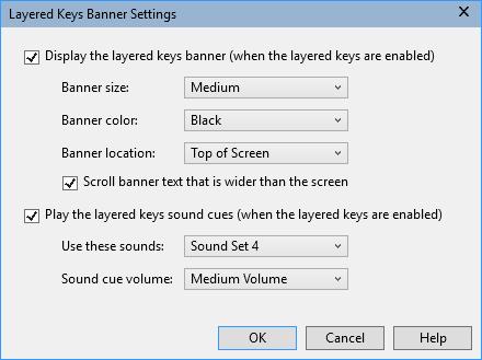Chapter 4 The ZoomText User Interface 49 Layered Keys Banner When you enter the Layered Keys Mode, a banner can be displayed to let you know that the mode is active and which layered mode you are