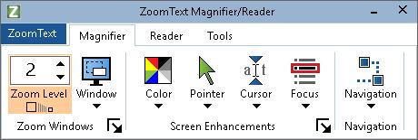 62 The Magnifier Toolbar Tab The Magnifier toolbar tab provides quick-action buttons for enabling and adjusting all of ZoomText's Magnifier features.