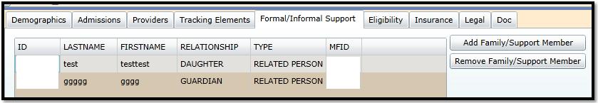 Formal/Informal Supports The Formal/Informal Supports grid is a list containing individuals holding an