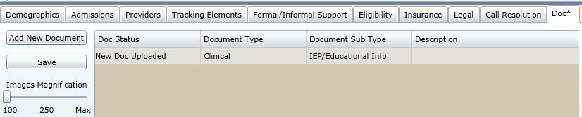 Document Upload Tab The Document Upload Tab contains documents that have been uploaded into a child
