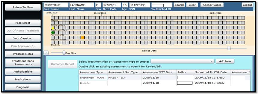 Treatment Plans and Assessments Grid Your user type will determine which Treatment Plans or Assessment(s) you can complete. All submitted Assessments will be available for review.