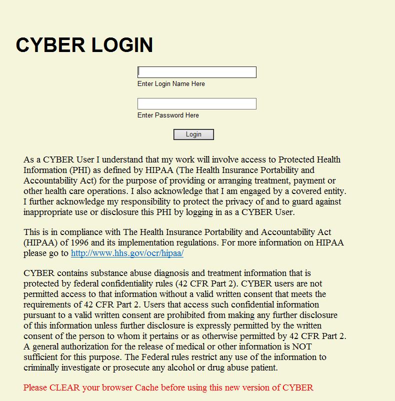 How do I log into CYBER? Before you log in, keep in mind. No back button use in CYBER!