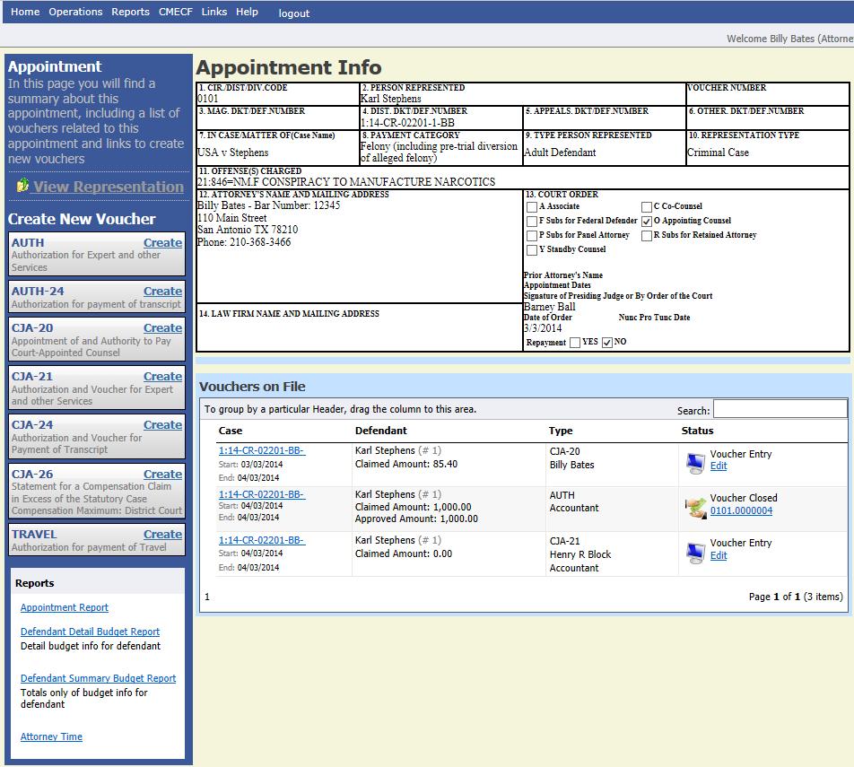 Appointments section under the Appointment s List