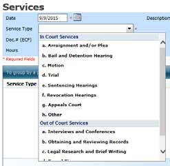 CJA evoucher District of Oregon Technical Attorney Manual 0 Services (cont d) Select Service Type from the drop-down menu.
