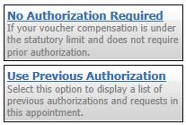 When submitting a CJA voucher you ll have two options to choose from under the Authorization Selection.