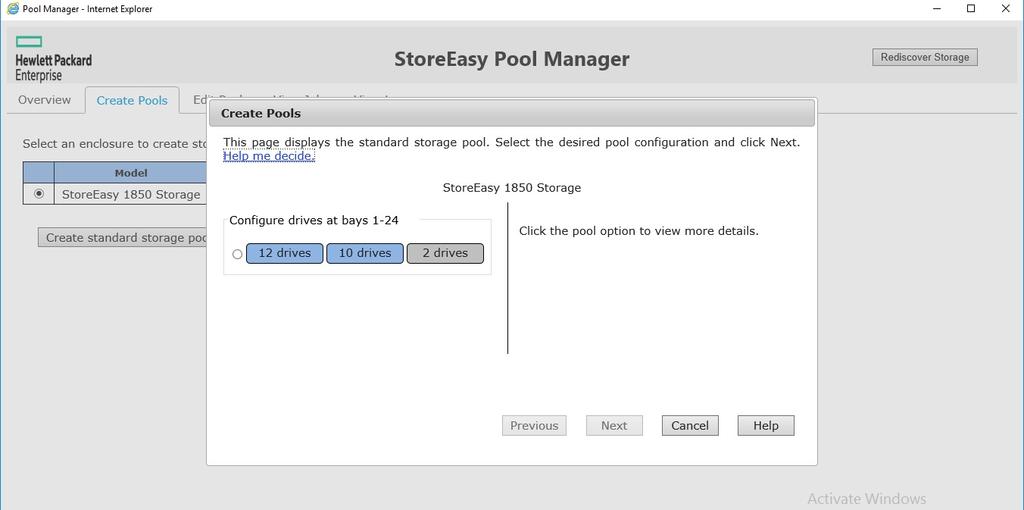 Figure 38: Pool Manager Create Pools Click on each valid pool option (blue buttons) to view details about the option.
