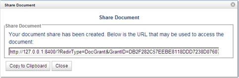 Chapter 4 - Viewing Documents 7. If the shared document information is correct, click Yes. The shared document URL displays in the Share Document dialog box. Share Document 8.