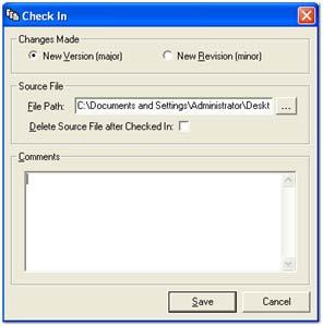 Chapter 4 - Viewing Documents Check In window 2. Click New Version or New Revision. These options are defined by the administrator; one option may be considered more substantial than the other.