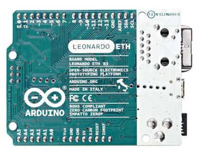 The Leonardo ETH is a microcontroller board based on the ATmega32U4 (datasheet) and the new W5500 TCP/IP Embedded Ethernet Controller (datasheet).