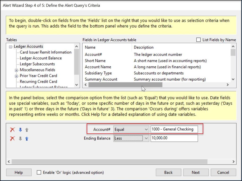 Step 3- Alert Query Layout Select