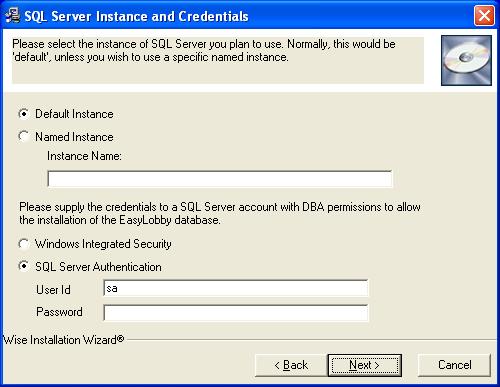 Option 1 Installing a New SQL Server 2005 Express EASYLOBBY Instance This will proceed directly to the Start Installation screen to begin the installation.