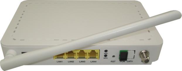 GPON ONT with WiFi 4GE+ CATV+ Wi-Fi Single Fiber GPON ONT (4GE+CATV RF+Wi-Fi) has one optical PON port, four 10/100/1000BASE-T ports and one CATV output, supporting Wi-Fi function.