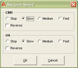 4.0 Methods 4.1 AdjustSpeed() DWMarquee.AdjustSpeed This function is used to display an embedded form for controlling the scroll speed of the marquee lines.