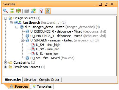 Step 2: Step 2: Adding IP from the IP Catalog The Sources window displays the source files that were added to the project when it was created.
