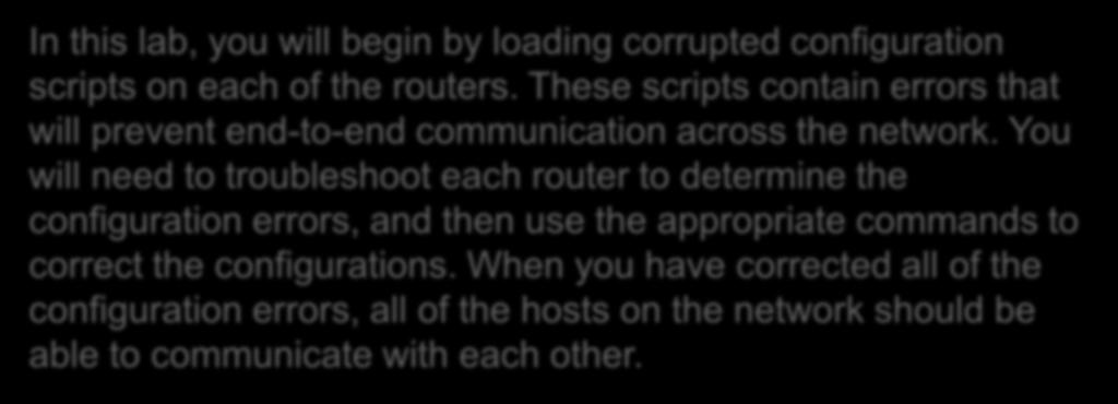 You will need to troubleshoot each router to determine the configuration errors,