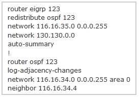 Refer to the exhibit. Why are the EIGRP neighbors for this router not learning the routes redistributed from OSPF? A. Redistribution must be enabled mutually (in both directions) to work correctly. B.