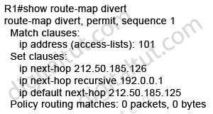 show route-map Correct Answer: D Section: Implement Layer 3 Path Control Solution /Reference: The "show route-map "route-map name" displays the policy