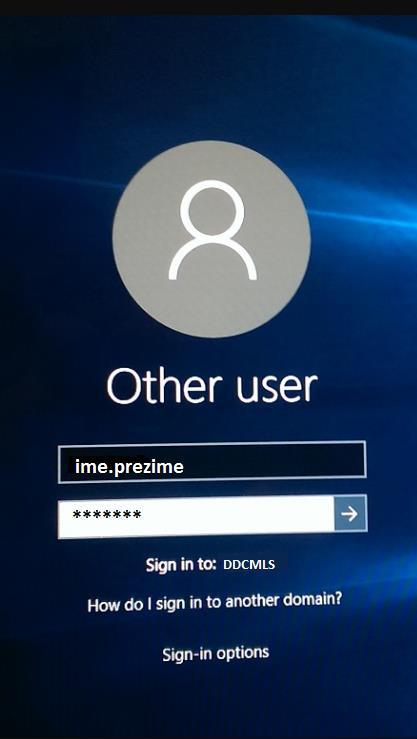 Nakon klika na Other user pojavit će se prikaz kao na (Ilustracija 3a). U polje User name kucati ime.prezime i password.