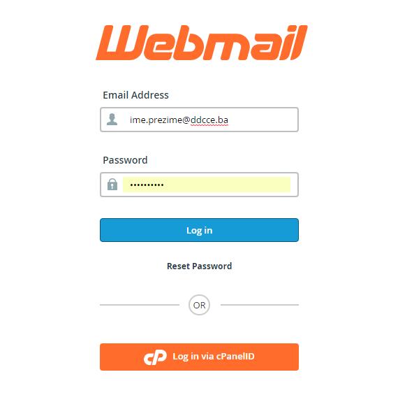 Webmail Webmail aplikaciji pristupamo preko linka: https://ddcce.ba/webmail ili https://ddcce.ba:2096 koji upisujemo u addressbar.