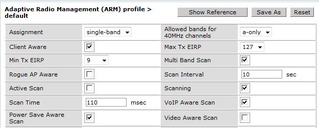 2.7 Adaptive RADIO Management (ARM) Profile 2.7.1 VOIP Aware Scan Navigate to Configuration -> All Profiles -> RF Management -> Adaptive RADIO Management ARM Profile -> <profile name>-> ARM Profile Details -> VOIP Aware Scan.