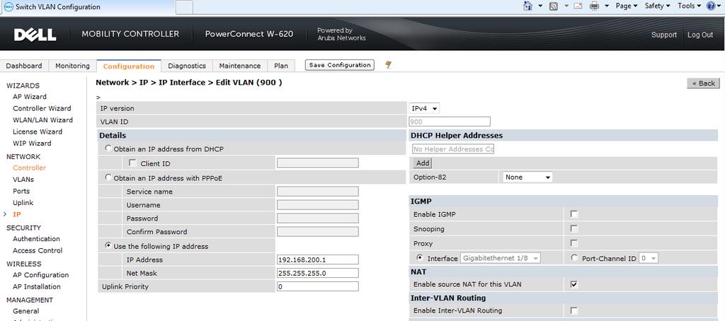 Assign VLAN Static IP Address with Source NAT Figure 31 shows the Dell mobility controller VLANS.