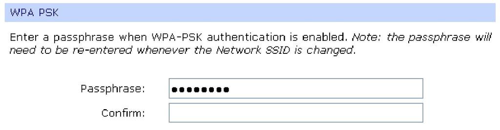 Next, in the WPA PSK section, in the field: Passphrase and Confirm enter any password that will later serve as the connection key. Type password, e.g.
