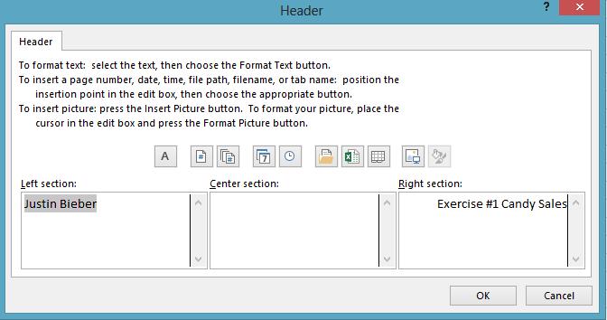 Adding a Header (before printing): Steps: Click on the Page Layout Tab (above Ribbon) Click on the Page Setup Expand Button (to