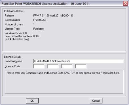 FUNCTION POINT WORKBENCH Finding the Windows Product ID The WORKBENCH's Licence Activation dialog shows the Windows Product ID for the PC or notebook where your copy of the WORKBENCH software is