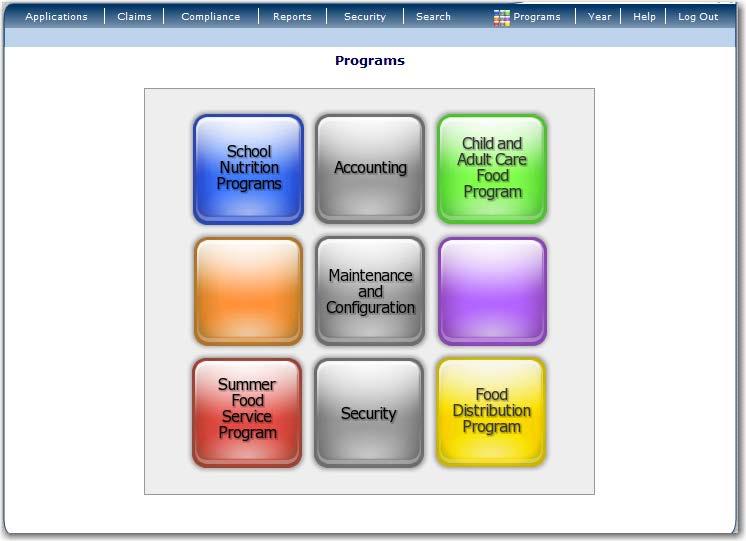 TX-UNPS Programs Page Once you successfully log on, the TX-UNPS Programs page is displayed. Actual access to specific modules is based on the user s security rights.
