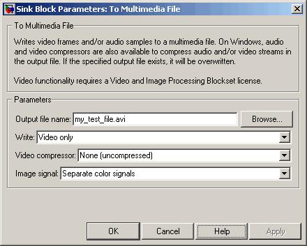 2 Importing and Exporting Video 8 If you have not already done so, set the configuration parameters. Open the Configuration dialog box by selecting Simulation > Configuration Parameters.