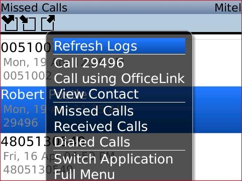 Call History: Missed Calls From the Call Log screens, you may quickly return a call or view a UC
