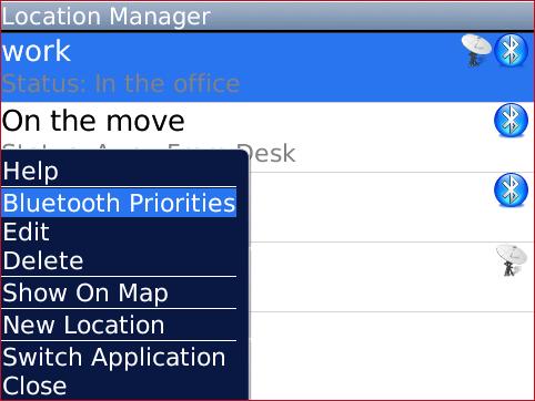 From the Location Manager menu, you may: Set Bluetooth Priorities indicate which locations take priority when more the one Bluetooth marker is in