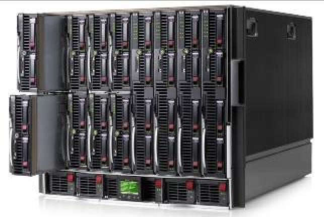 Blades Background 4 Figure 3-4 HP BladeSystem Front View Figure 3-4 shows eight half-height and four full-height server blades and power supply modules, which are hot-pluggable