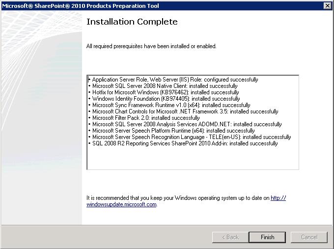 Completion screen, verify that each prerequisite was