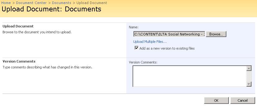 Upload command and select a document to upload: