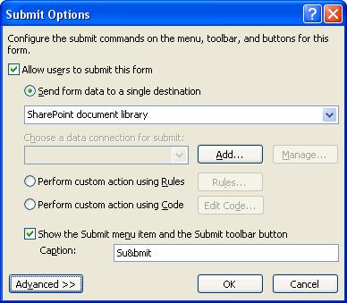 Now, the Submit Options dialogue box will appear on your screen. In the Submit dialogue, put a checkmark in the Allow Users to Submit This Form checkbox.